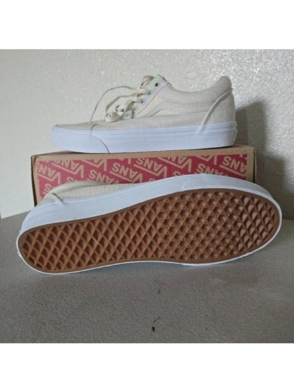 Vans Classic Old Skool Hemp Linen Women 9.5 Off White Textured Shoes New 0826 - Picture 2 of 8